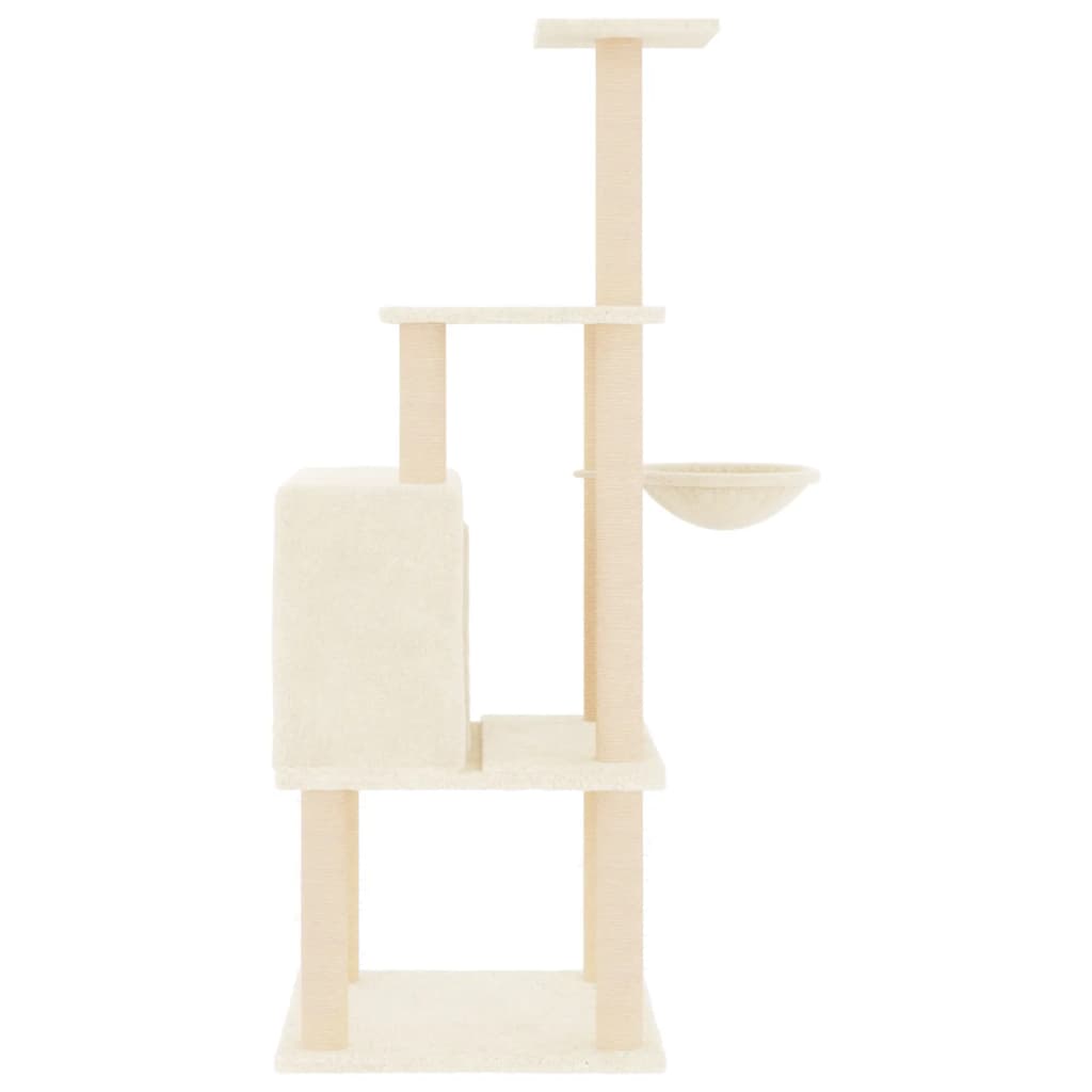 Cat house with sisal rope scratching posts, cream, 132 cm