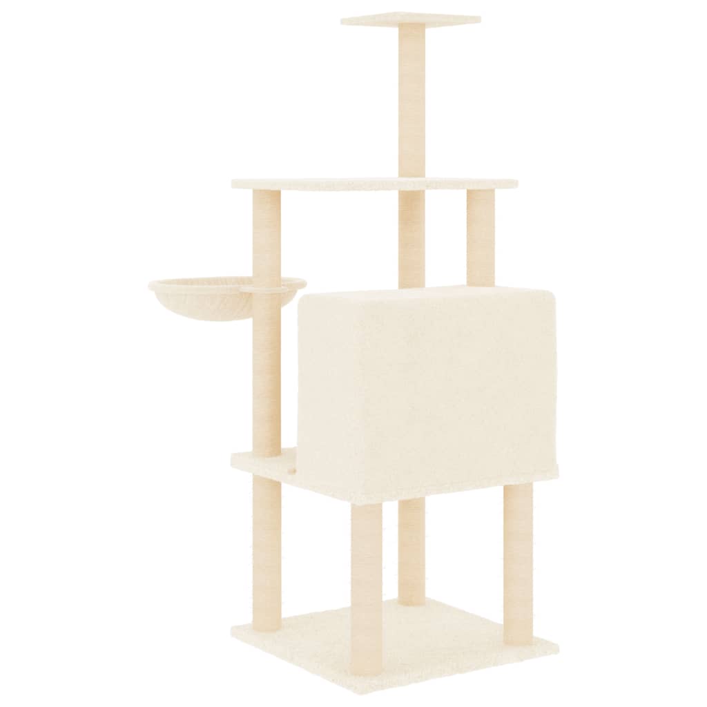 Cat house with sisal rope scratching posts, cream, 132 cm