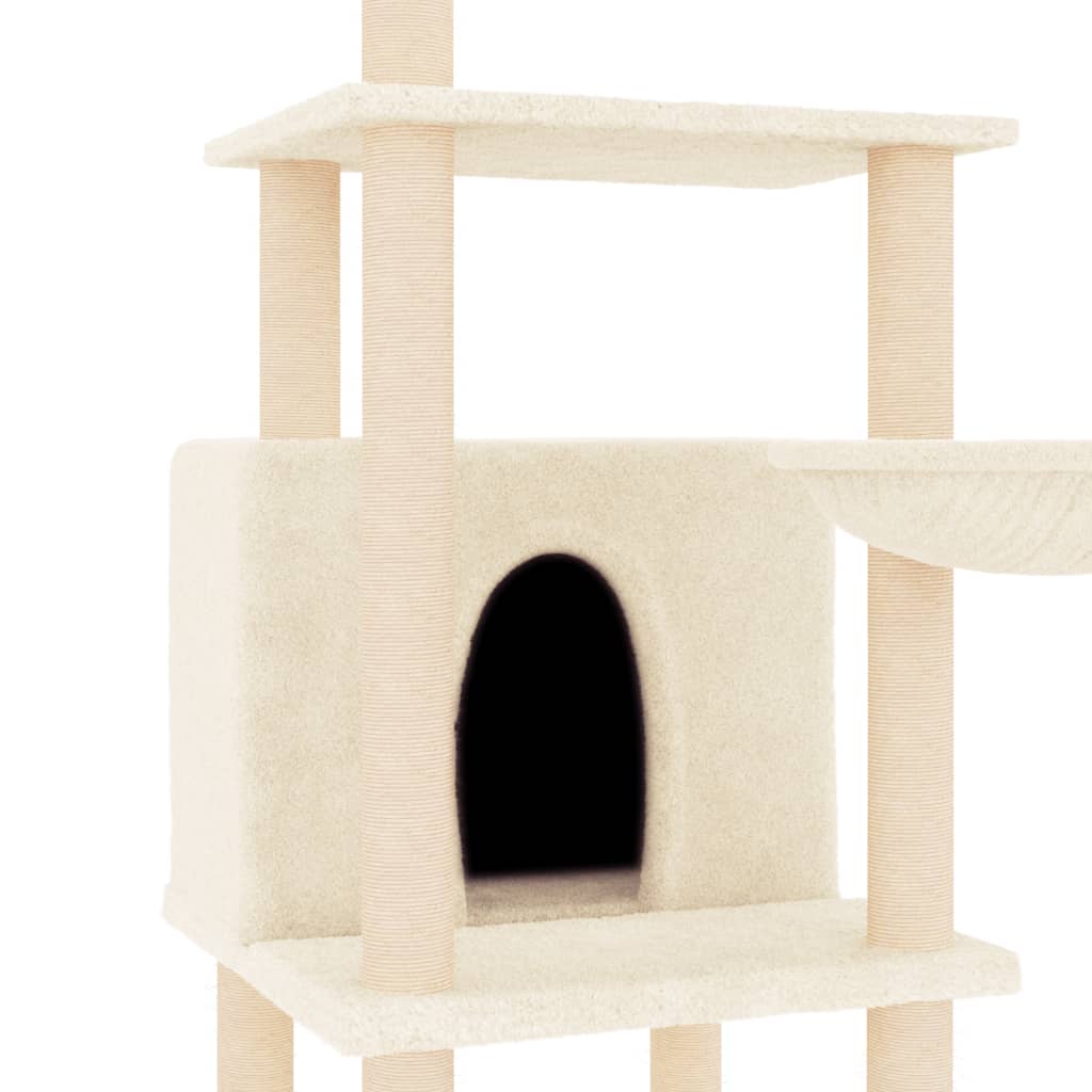 Cat house with sisal rope scratching posts, cream, 132 cm