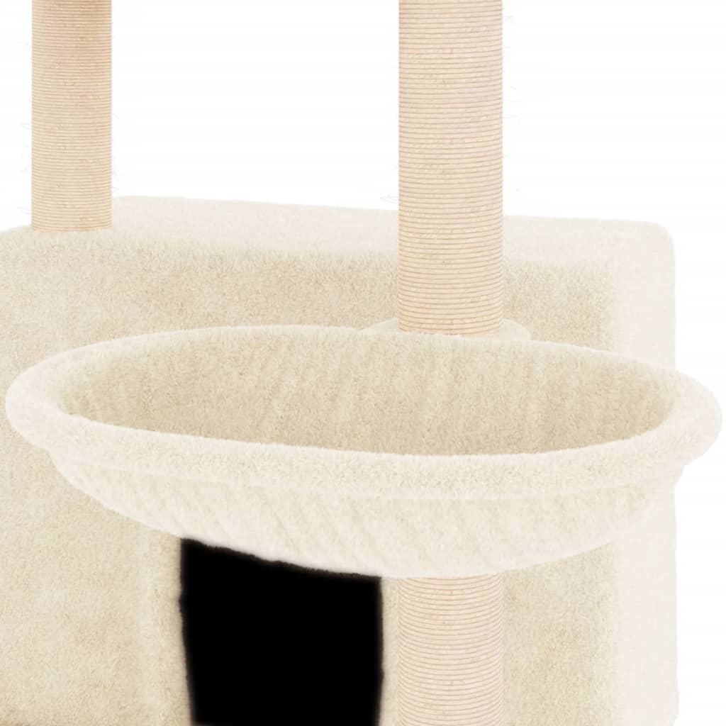 Cat house with sisal rope scratching posts, cream, 132 cm