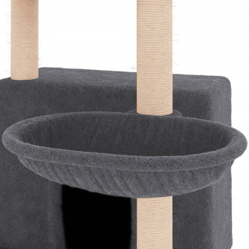 Cat house with sisal rope scratching posts, dark grey, 132 cm