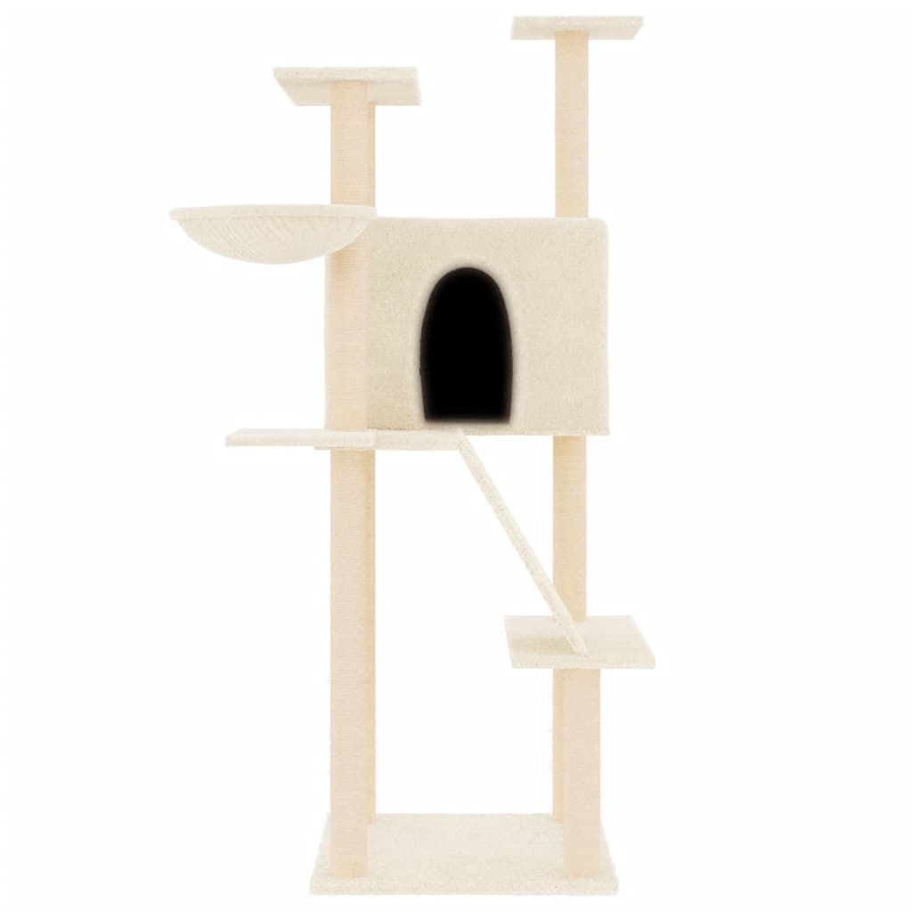 Cat house with sisal rope scratching posts, cream, 143 cm