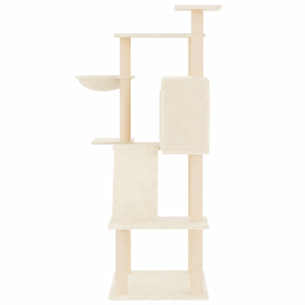 Cat house with sisal rope scratching posts, cream, 143 cm