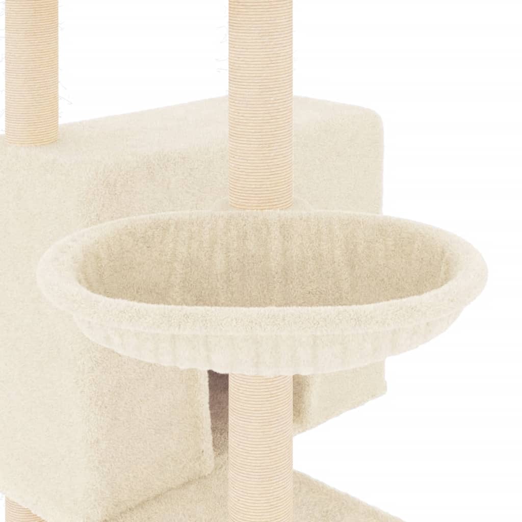 Cat house with sisal rope scratching posts, cream, 143 cm