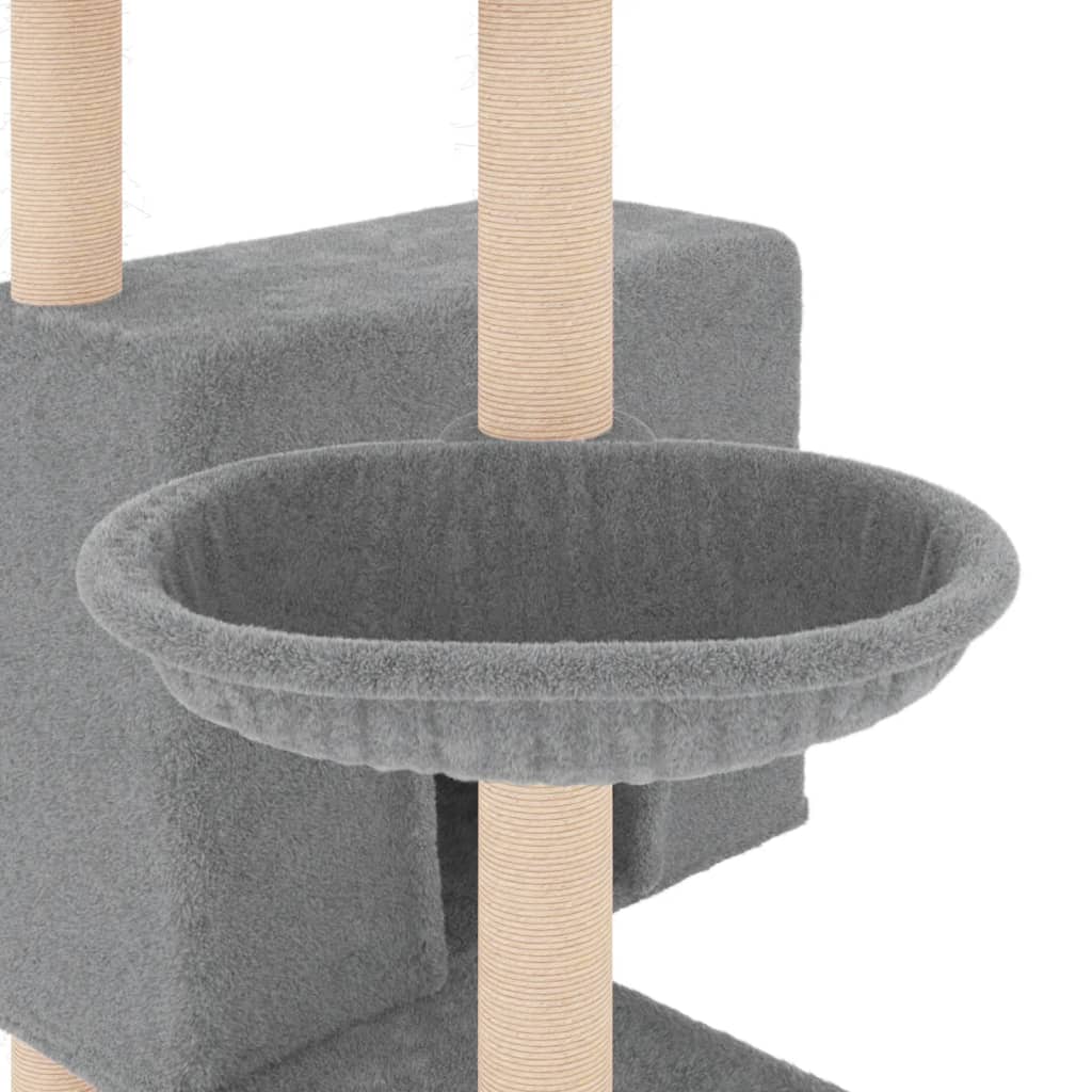 Cat house with sisal rope scratching posts, light grey, 143 cm