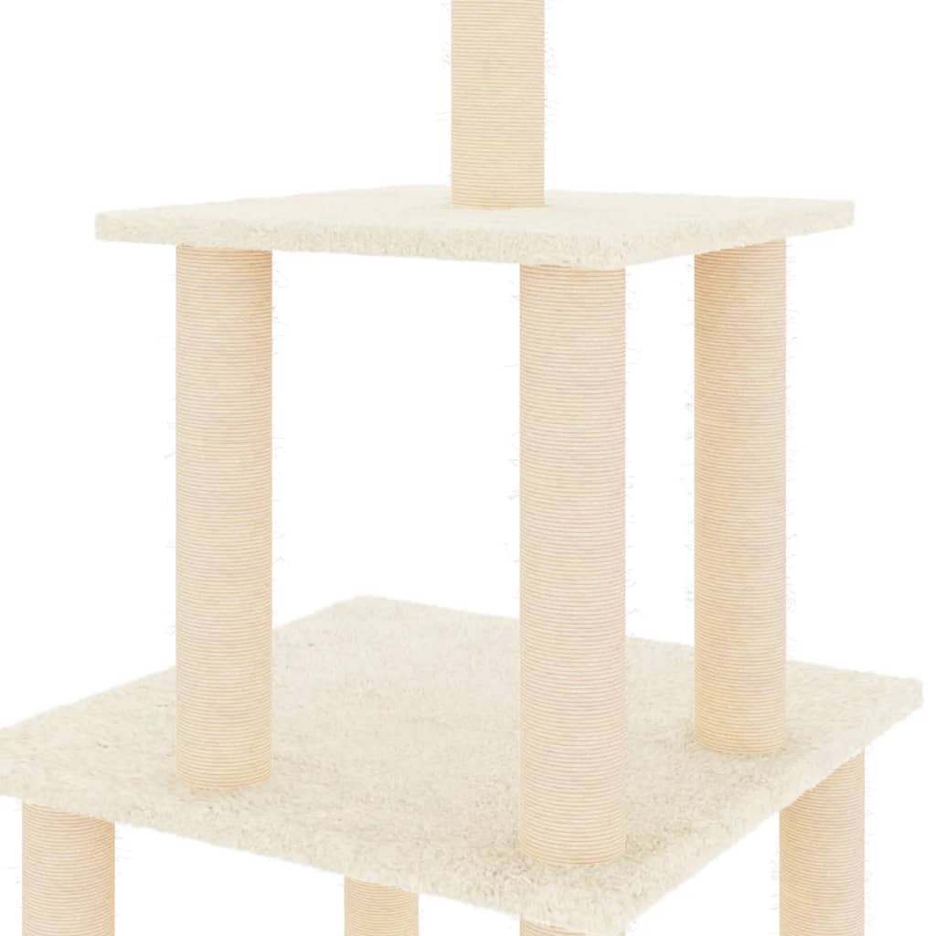 Cat house with sisal rope scratching posts, cream, 111 cm