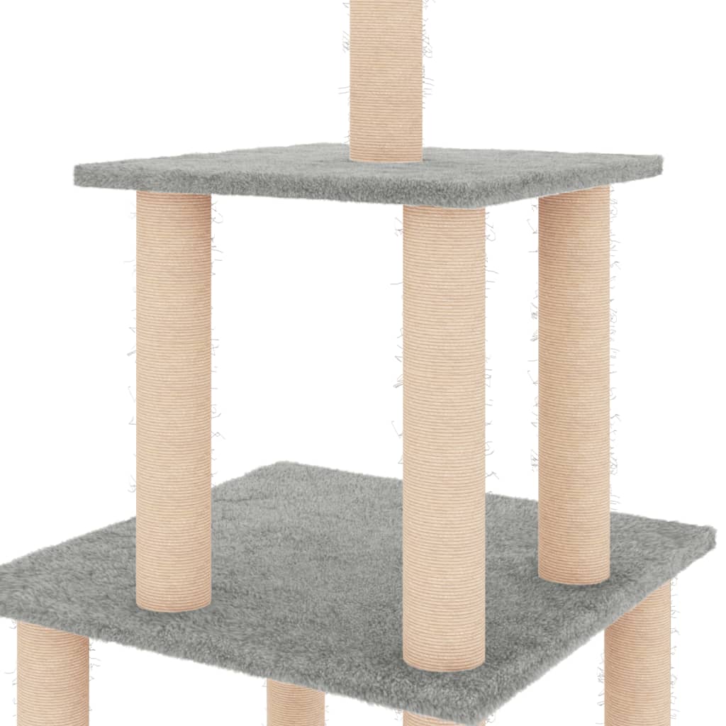 Cat house with sisal rope scratching posts, light grey, 111 cm