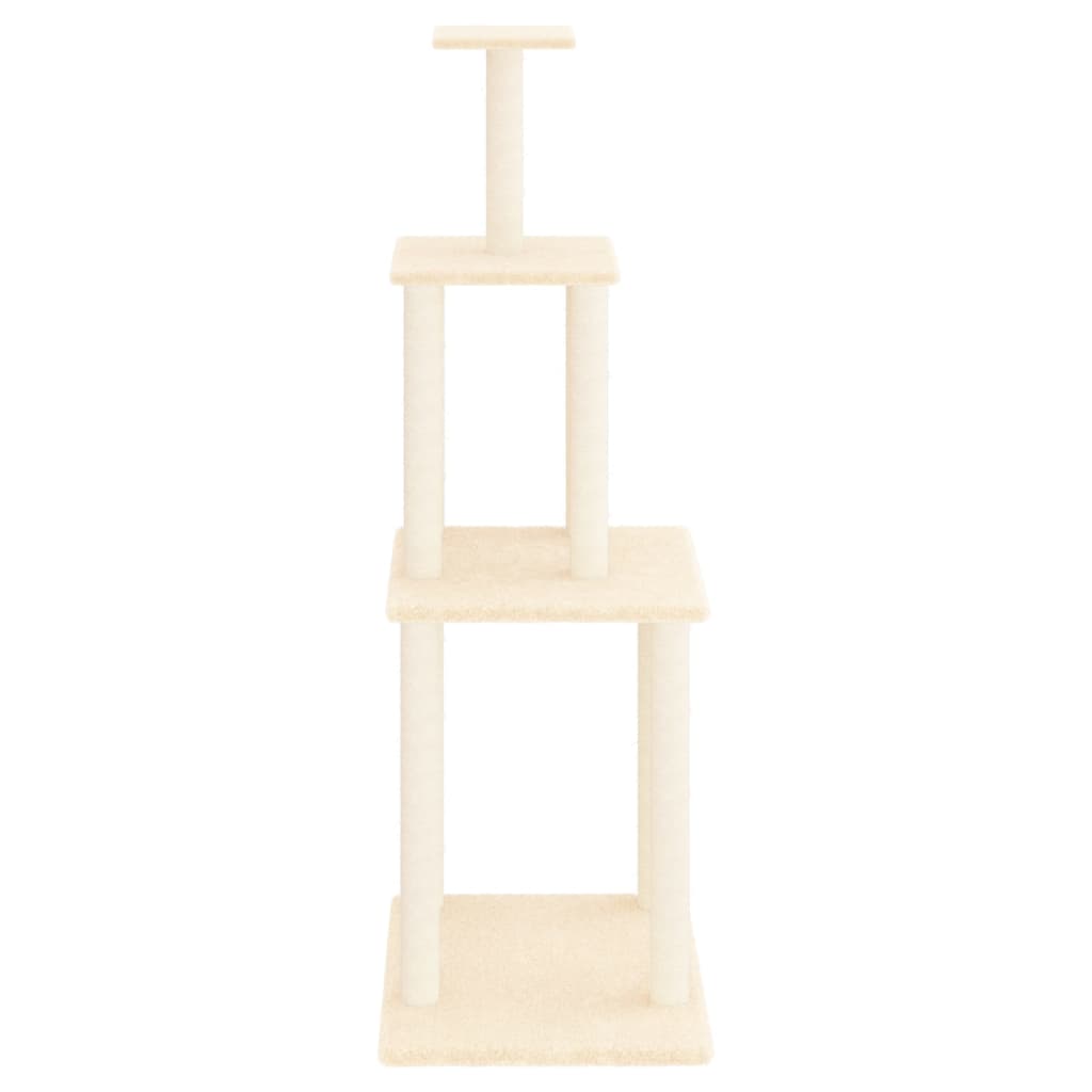 Cat house with sisal rope scratching posts, cream, 149 cm