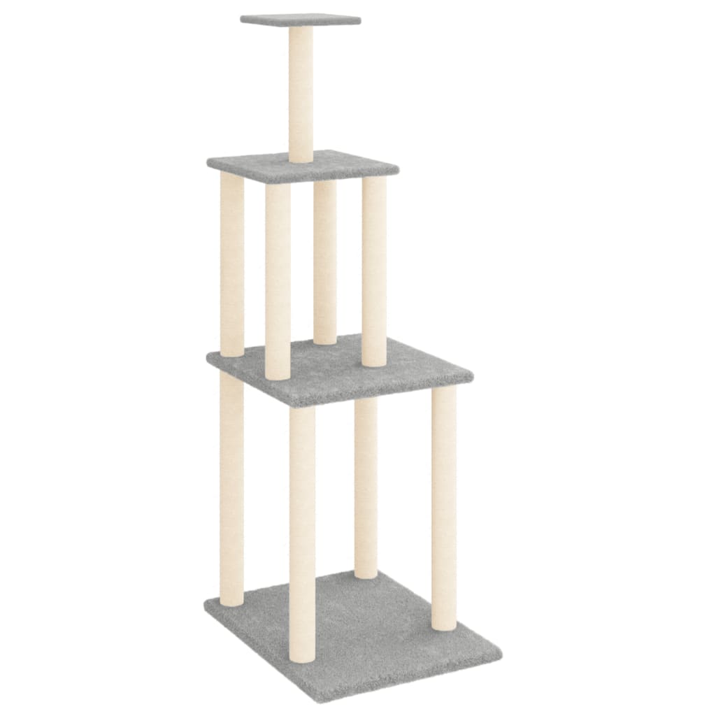 Cat house with sisal rope scratching posts, light grey, 149 cm