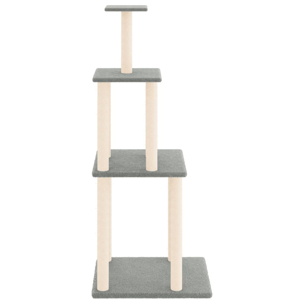 Cat house with sisal rope scratching posts, light grey, 149 cm