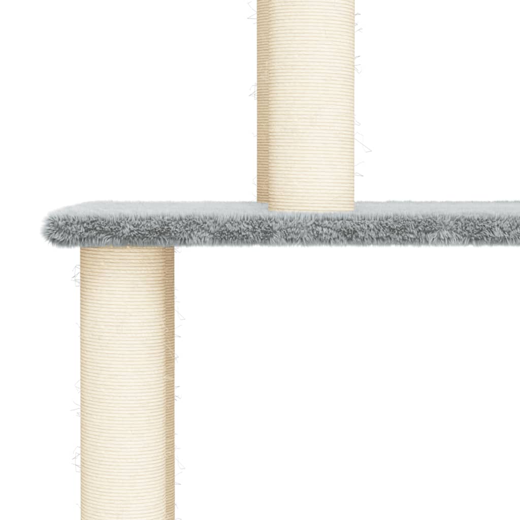 Cat house with sisal rope scratching posts, light grey, 149 cm