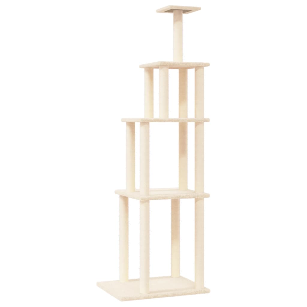 Cat house with sisal rope scratching posts, cream, 183 cm