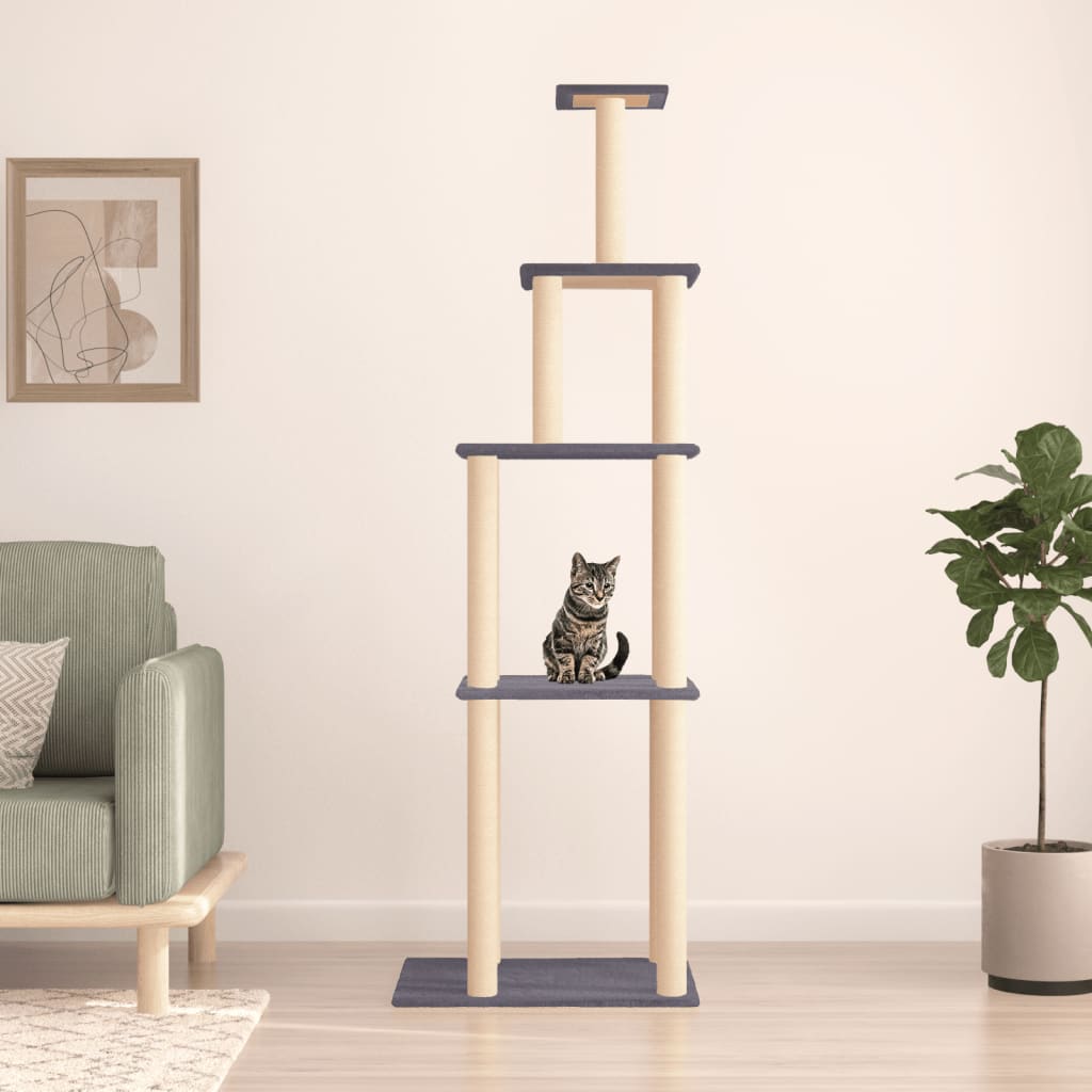 Cat house with sisal rope scratching posts, dark grey, 183 cm