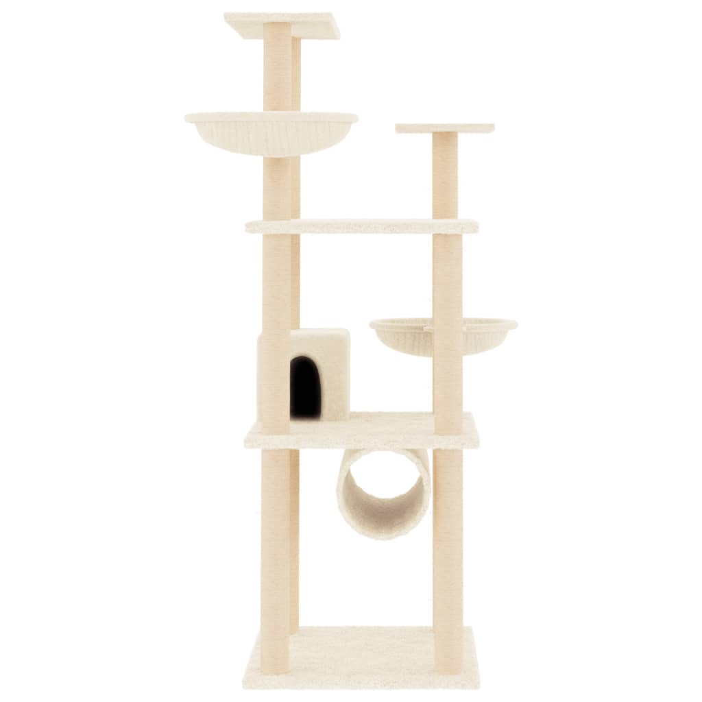 Cat house with sisal rope scratching posts, cream, 141 cm