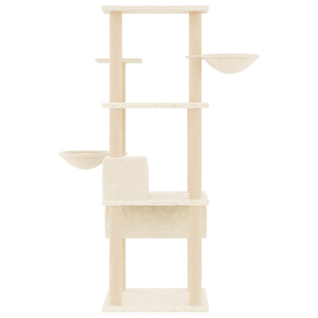 Cat house with sisal rope scratching posts, cream, 141 cm