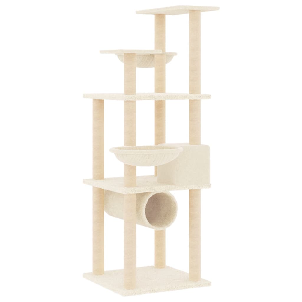 Cat house with sisal rope scratching posts, cream, 141 cm