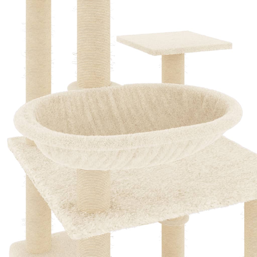 Cat house with sisal rope scratching posts, cream, 141 cm