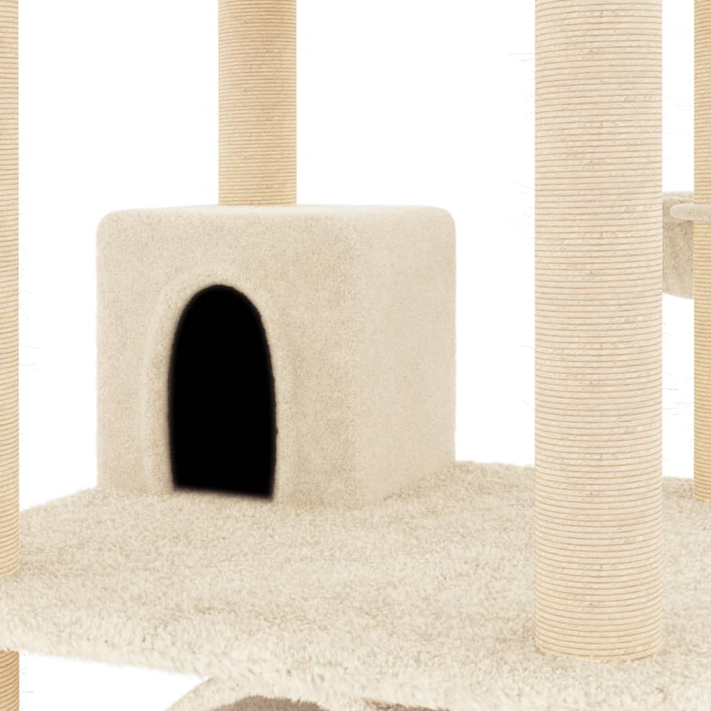 Cat house with sisal rope scratching posts, cream, 141 cm