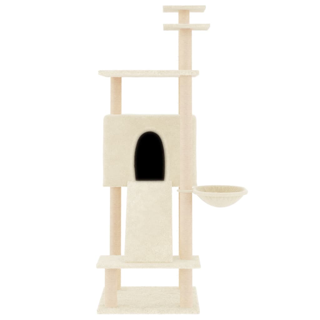 Cat house with sisal rope and scratching post, cream, 153 cm