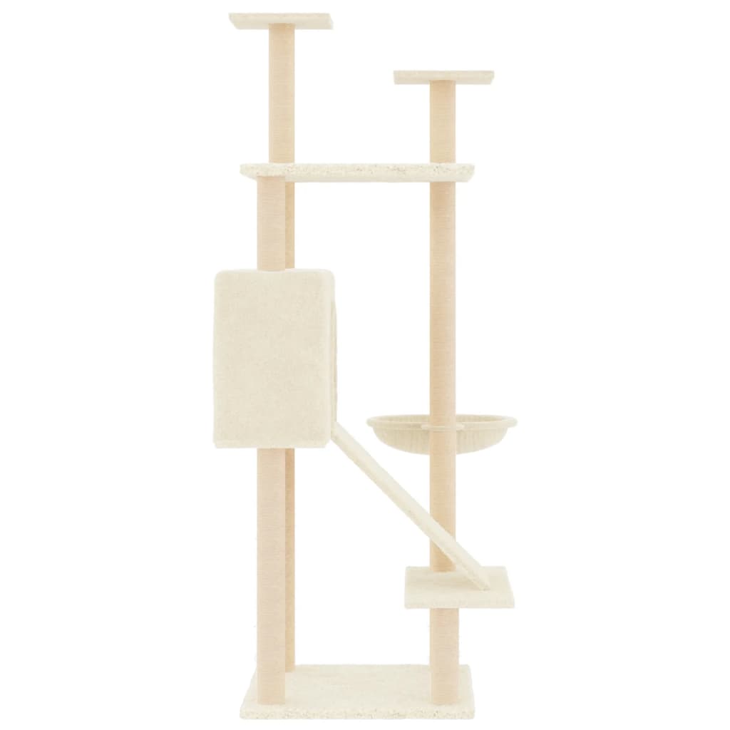 Cat house with sisal rope and scratching post, cream, 153 cm