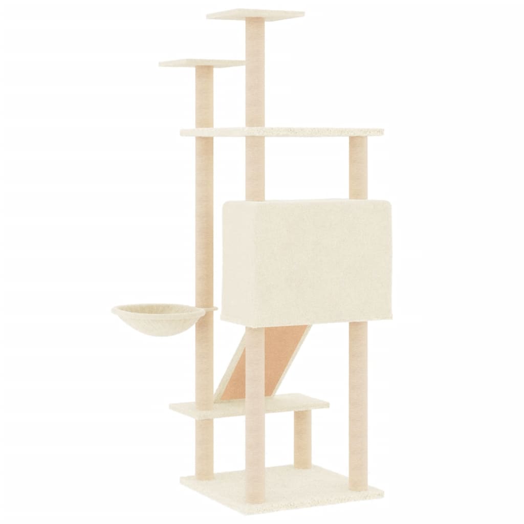 Cat house with sisal rope and scratching post, cream, 153 cm