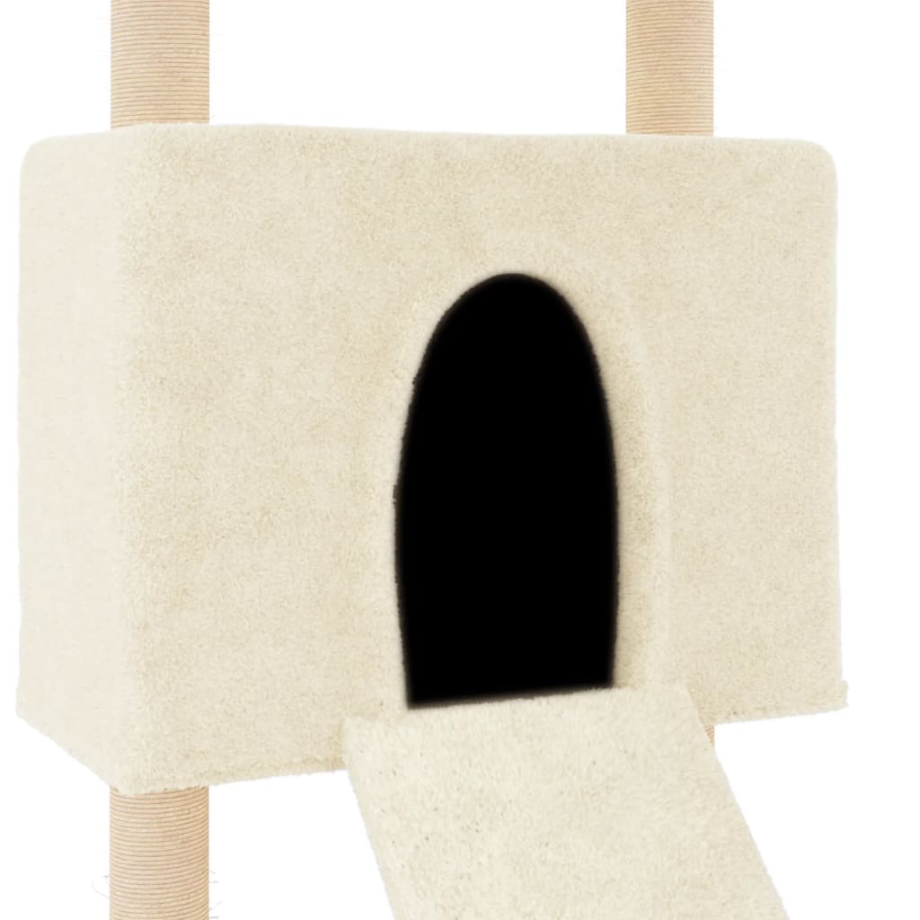 Cat house with sisal rope and scratching post, cream, 153 cm