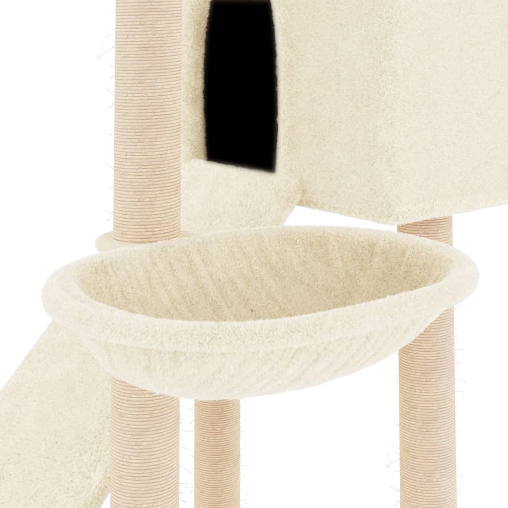 Cat house with sisal rope and scratching post, cream, 153 cm