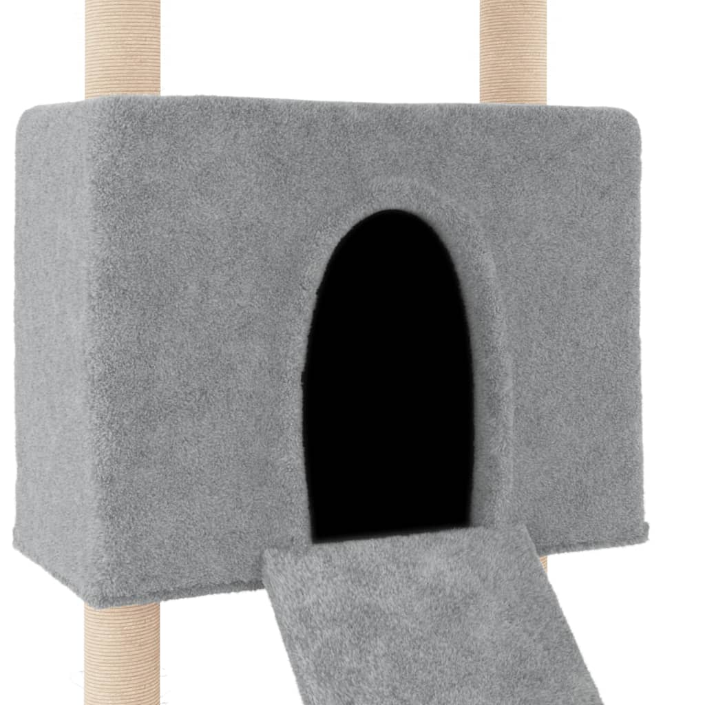 Cat house with sisal rope and scratching post, light grey, 153 cm