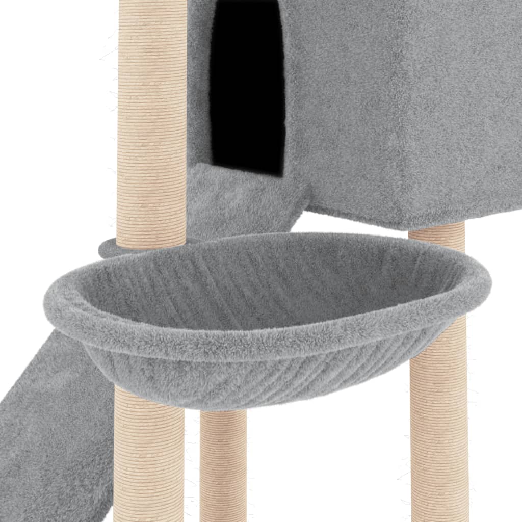 Cat house with sisal rope and scratching post, light grey, 153 cm