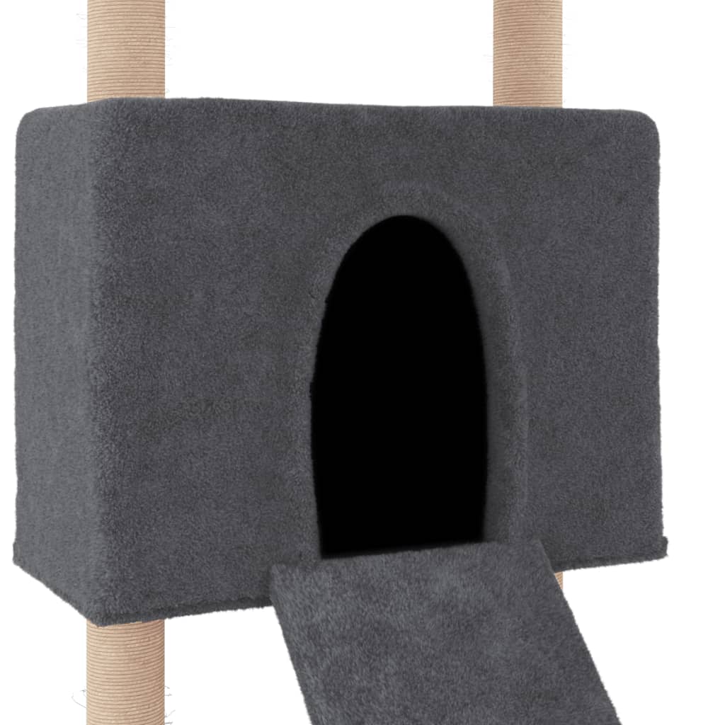 Cat house with sisal rope and scratching post, dark grey, 153 cm