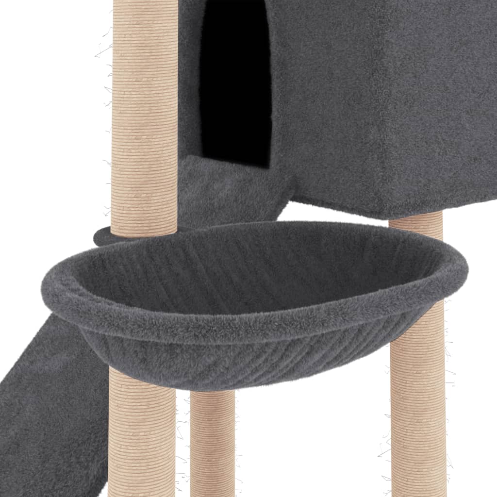 Cat house with sisal rope and scratching post, dark grey, 153 cm