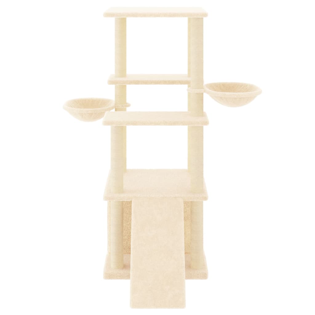 Cat house with sisal rope scratching posts, cream, 133 cm