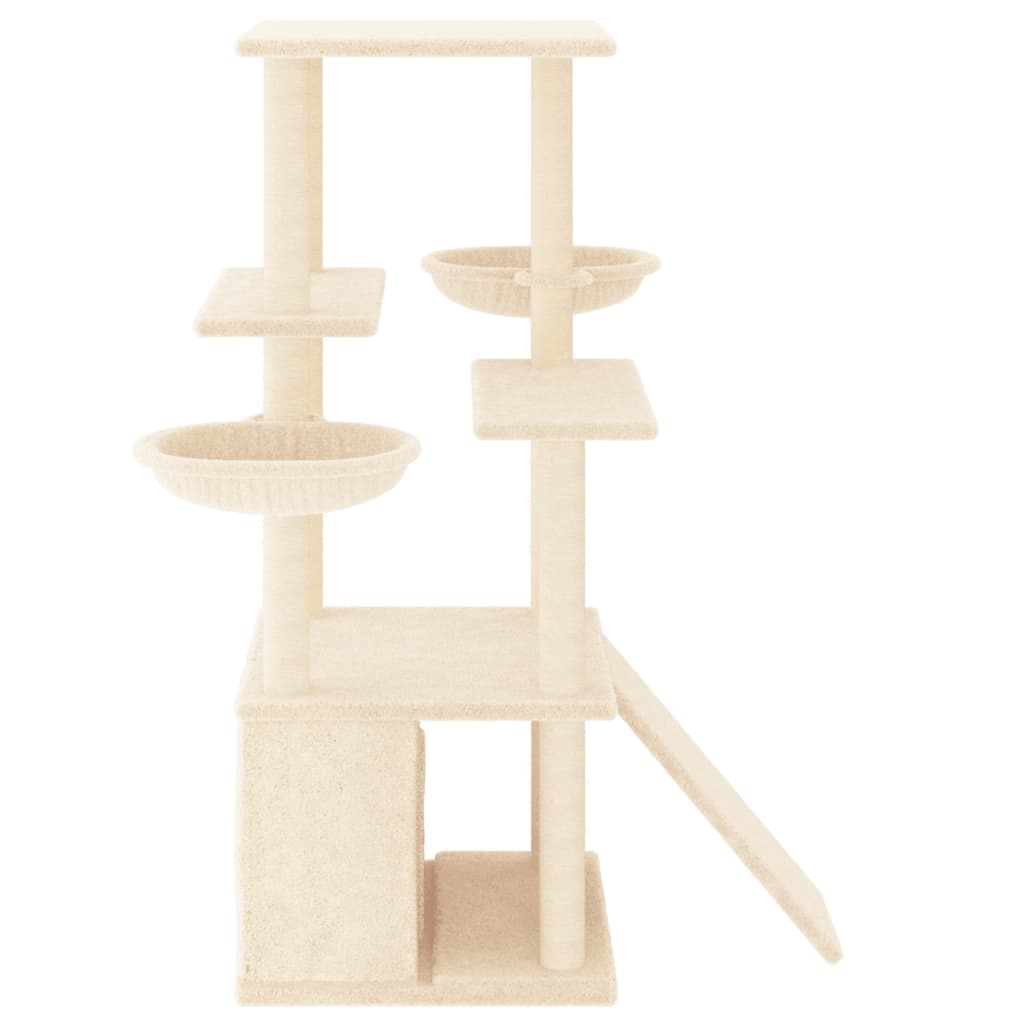 Cat house with sisal rope scratching posts, cream, 133 cm