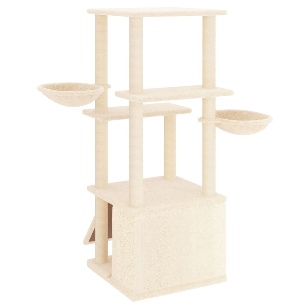 Cat house with sisal rope scratching posts, cream, 133 cm