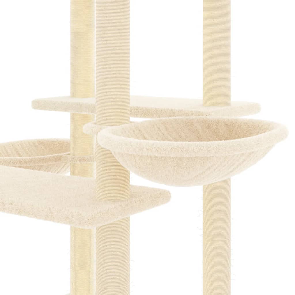 Cat house with sisal rope scratching posts, cream, 133 cm