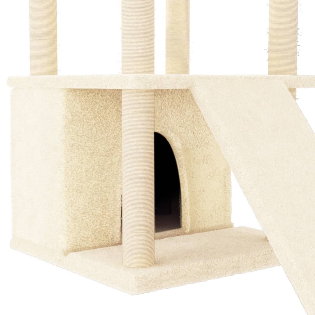 Cat house with sisal rope scratching posts, cream, 133 cm