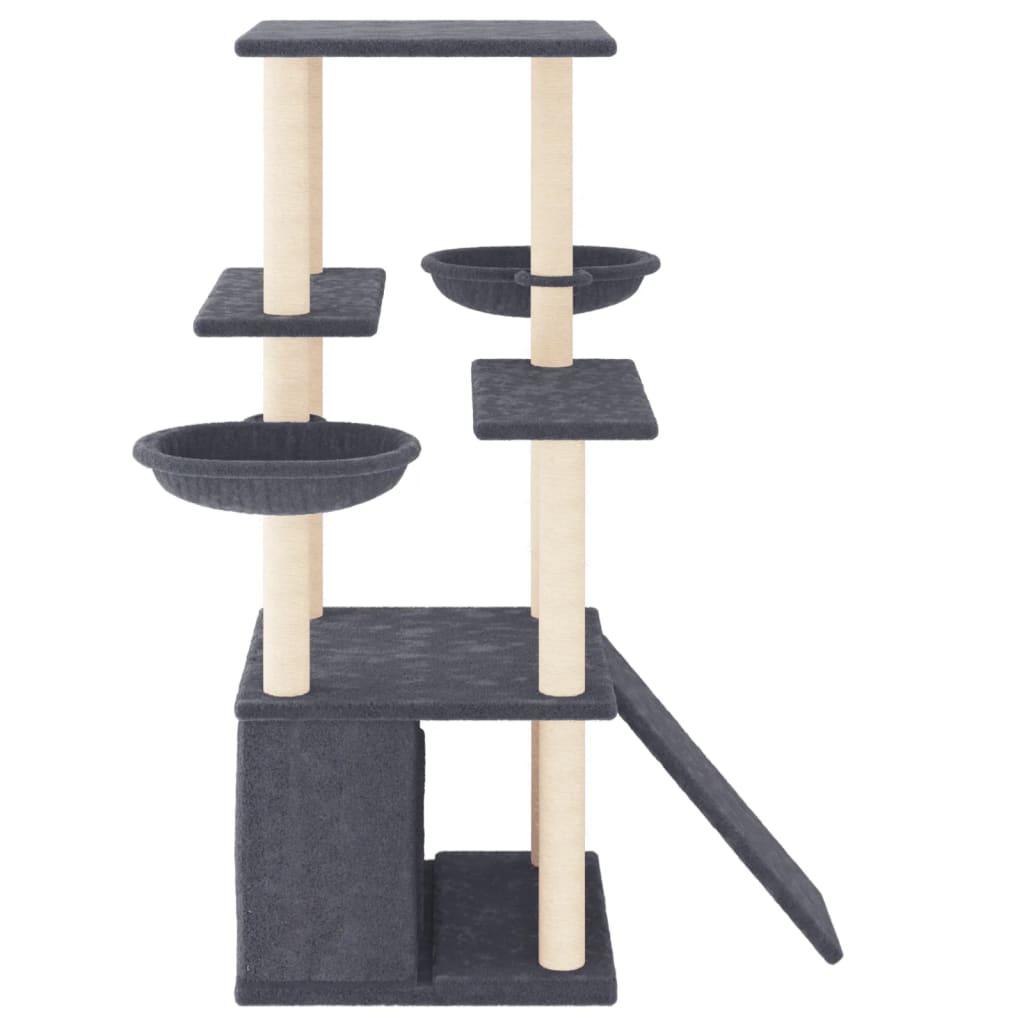 Cat house with sisal rope scratching posts, dark grey, 133 cm