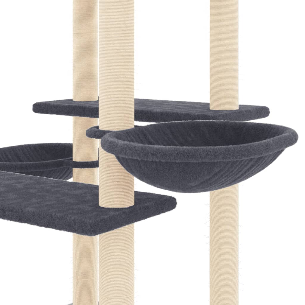 Cat house with sisal rope scratching posts, dark grey, 133 cm