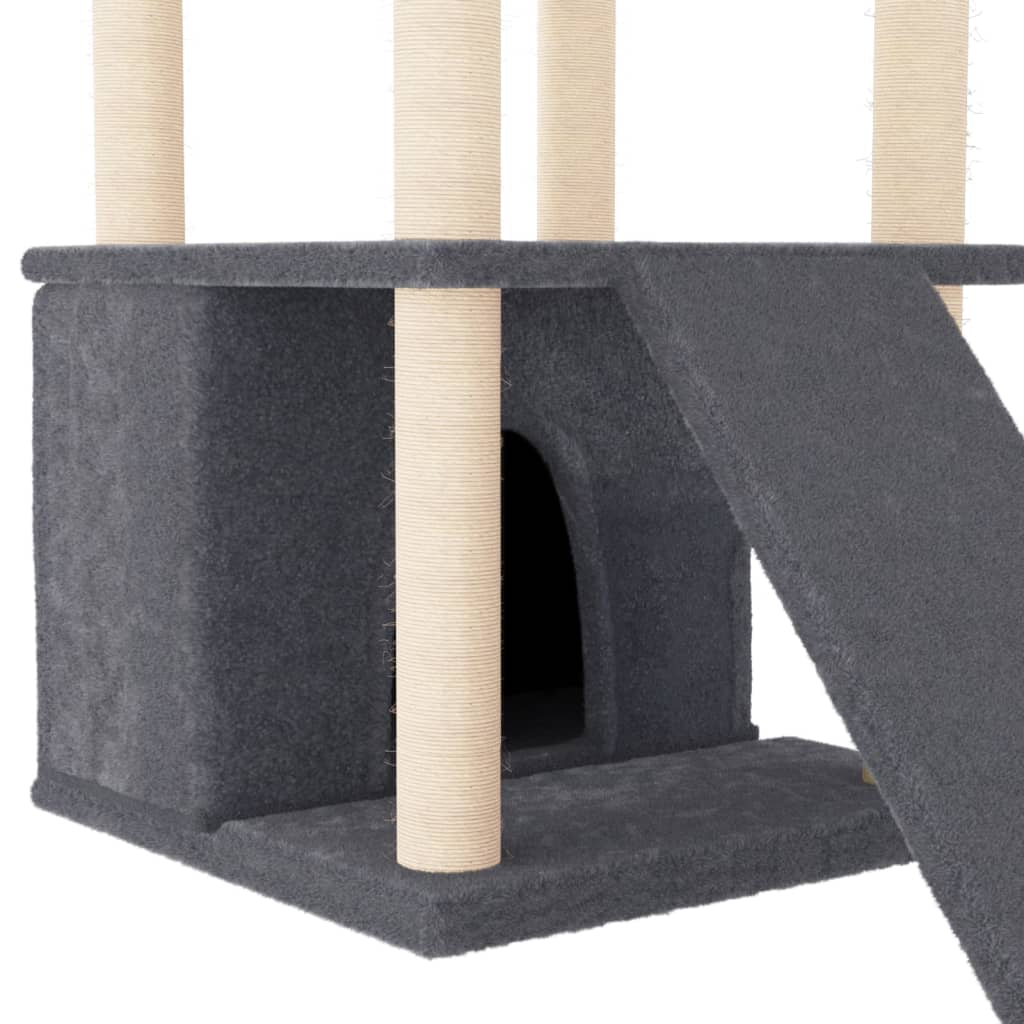 Cat house with sisal rope scratching posts, dark grey, 133 cm