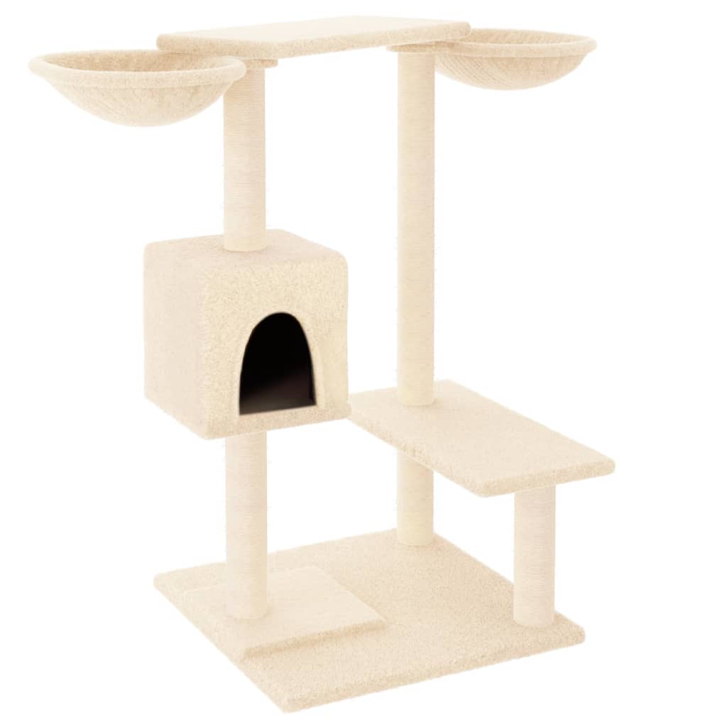 Cat house with scratching posts, cream, 82 cm