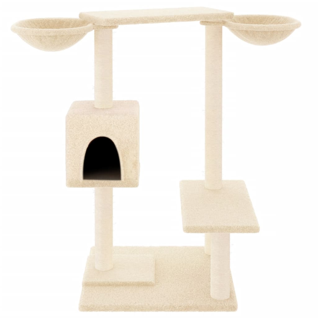 Cat house with scratching posts, cream, 82 cm