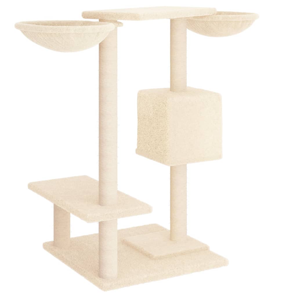 Cat house with scratching posts, cream, 82 cm