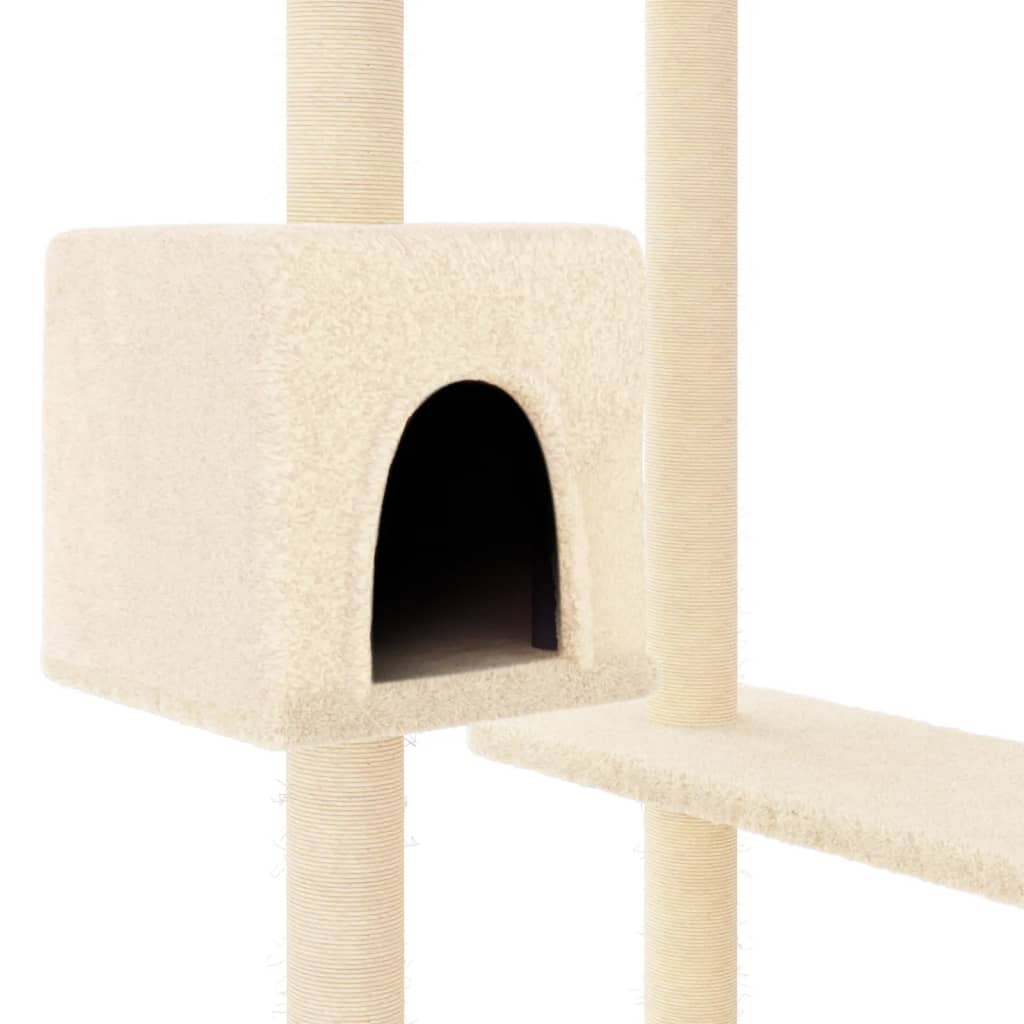 Cat house with scratching posts, cream, 82 cm