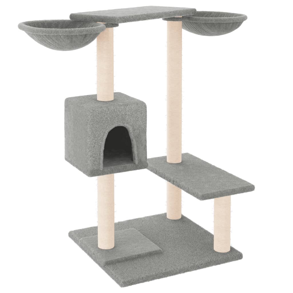 Cat house with scratching posts, light grey, 82 cm