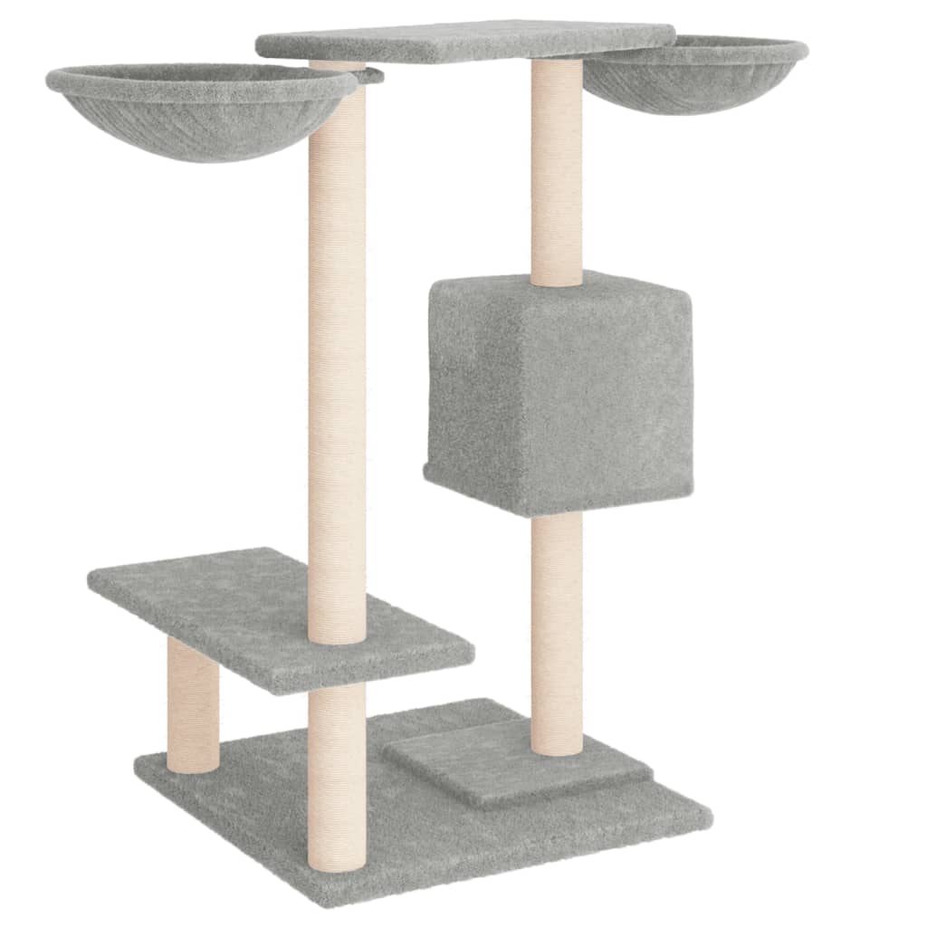 Cat house with scratching posts, light grey, 82 cm