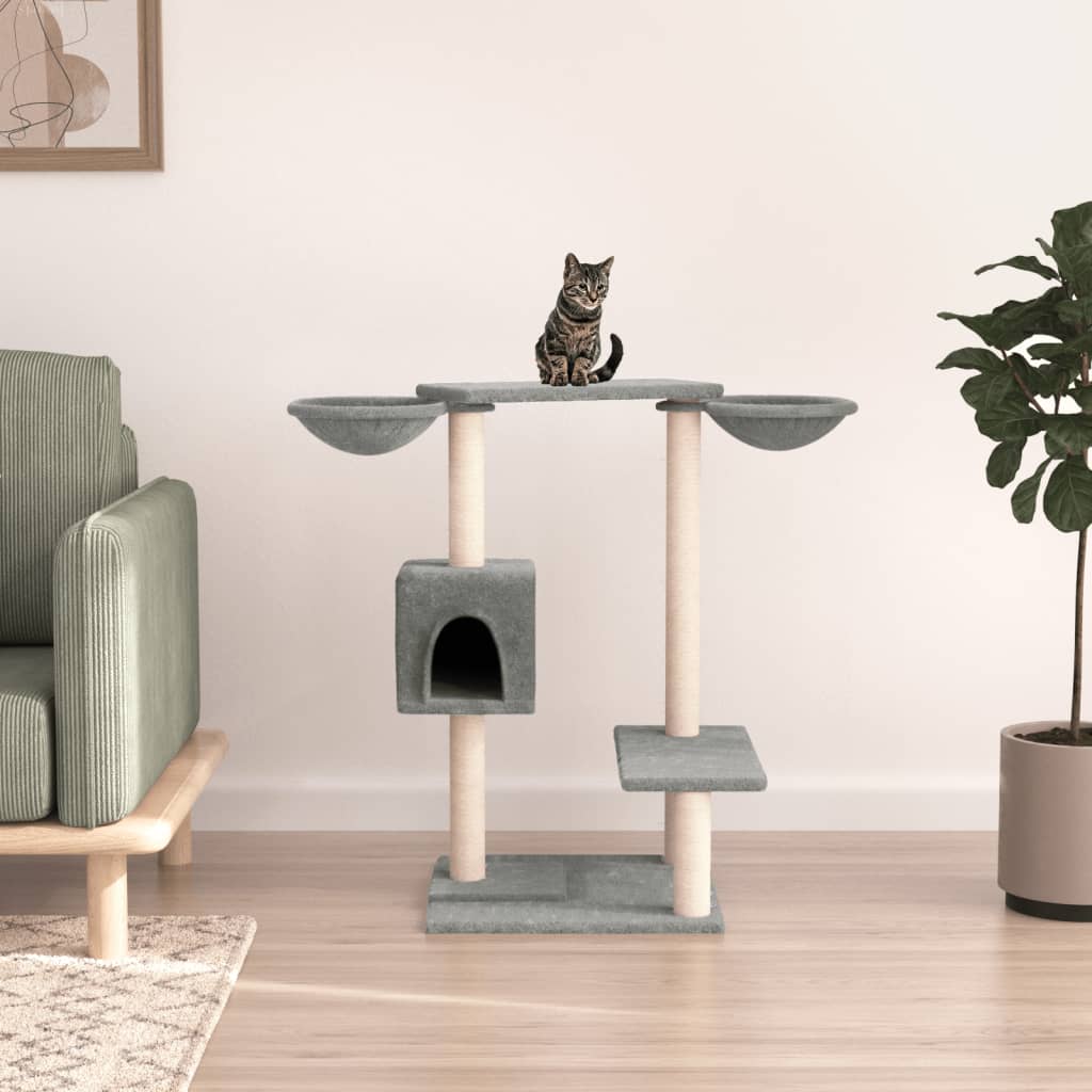 Cat house with scratching posts, light grey, 82 cm