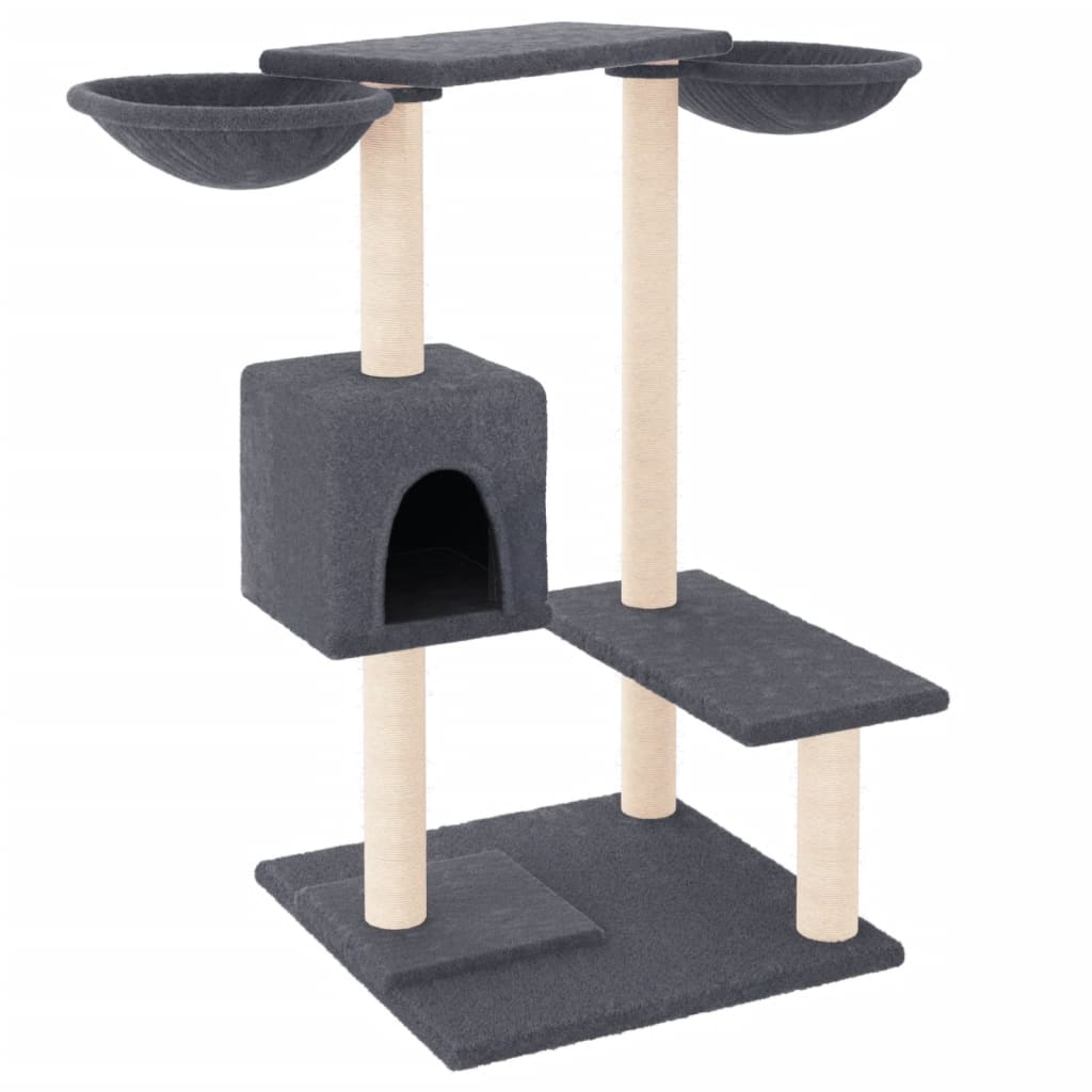 Cat house with scratching posts, dark grey, 82 cm