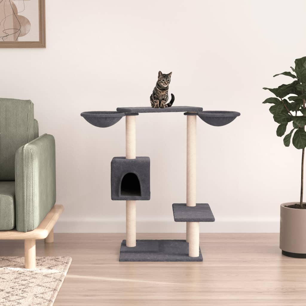 Cat house with scratching posts, dark grey, 82 cm