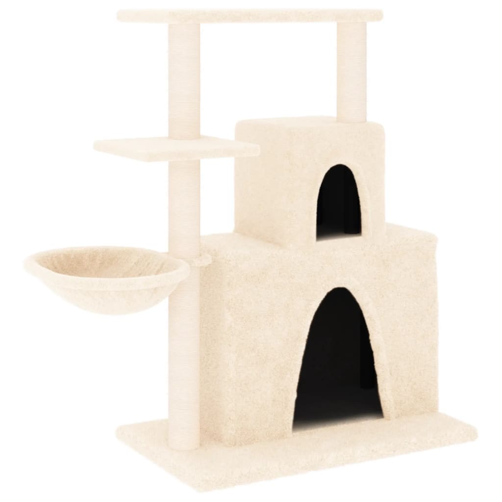 Cat house with sisal rope and scratching post, cream, 83 cm