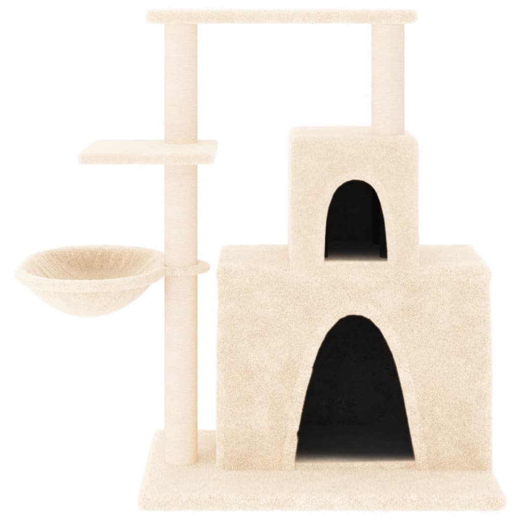 Cat house with sisal rope and scratching post, cream, 83 cm